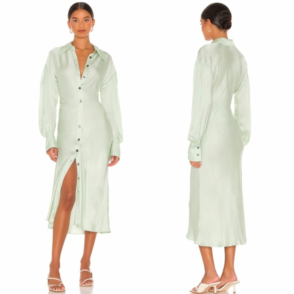 Revolve Song of Style Idol Button Down Ruched Shirt Dress XL in Mint Green